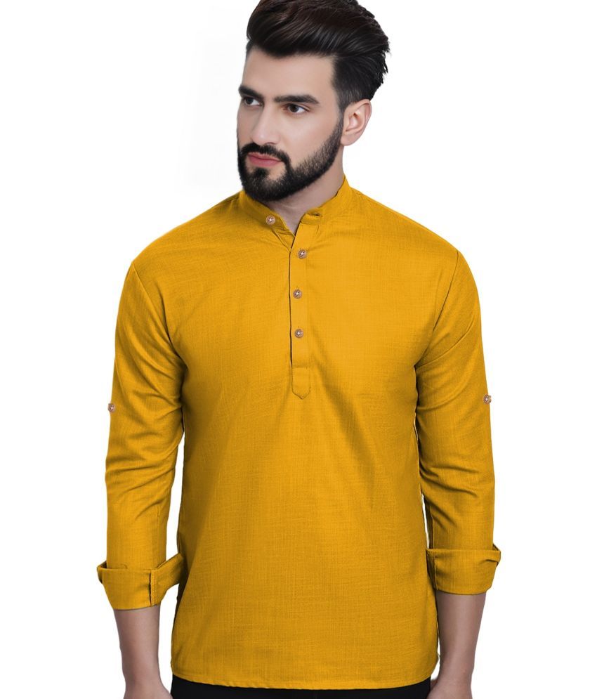     			BHUVIKOO Yellow Cotton Blend Men's Shirt Style Kurta ( Pack of 1 )