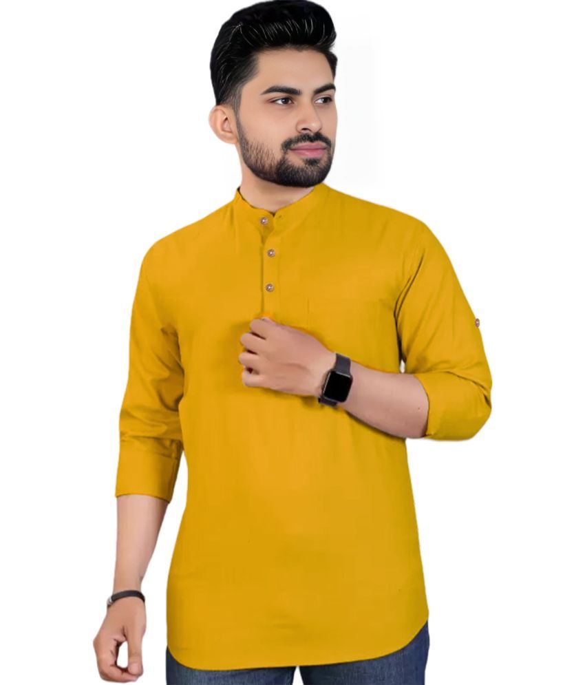     			BHUVIKOO Yellow Cotton Blend Men's Shirt Style Kurta ( Pack of 1 )