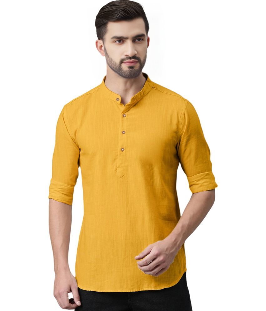     			BHUVIKOO Yellow Cotton Blend Men's Shirt Style Kurta ( Pack of 1 )