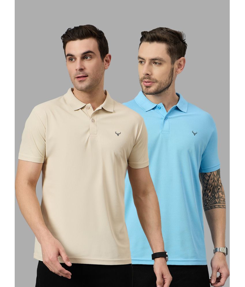     			BRONATION Pack of 2 Cotton Blend Regular Fit Solid Half Sleeves Men's Polo T Shirt ( Beige )