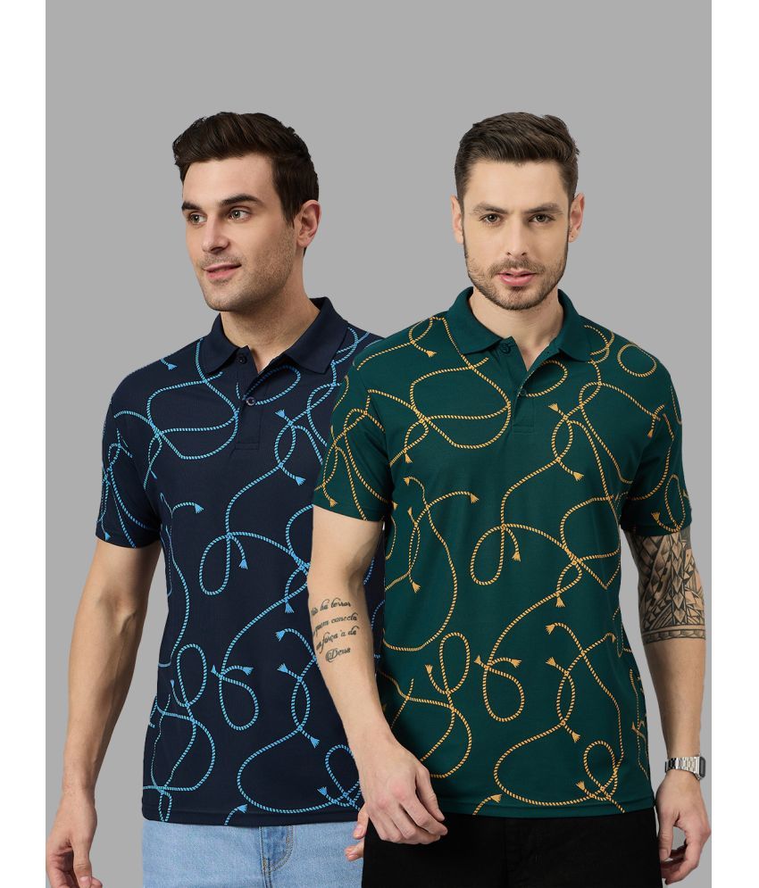     			BRONATION Pack of 2 Cotton Blend Regular Fit Printed Half Sleeves Men's Polo T Shirt ( Dark Green )