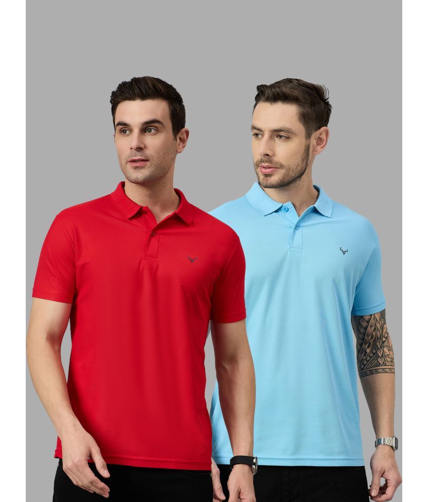     			BRONATION Pack of 2 Cotton Blend Regular Fit Solid Half Sleeves Men's Polo T Shirt ( Red )