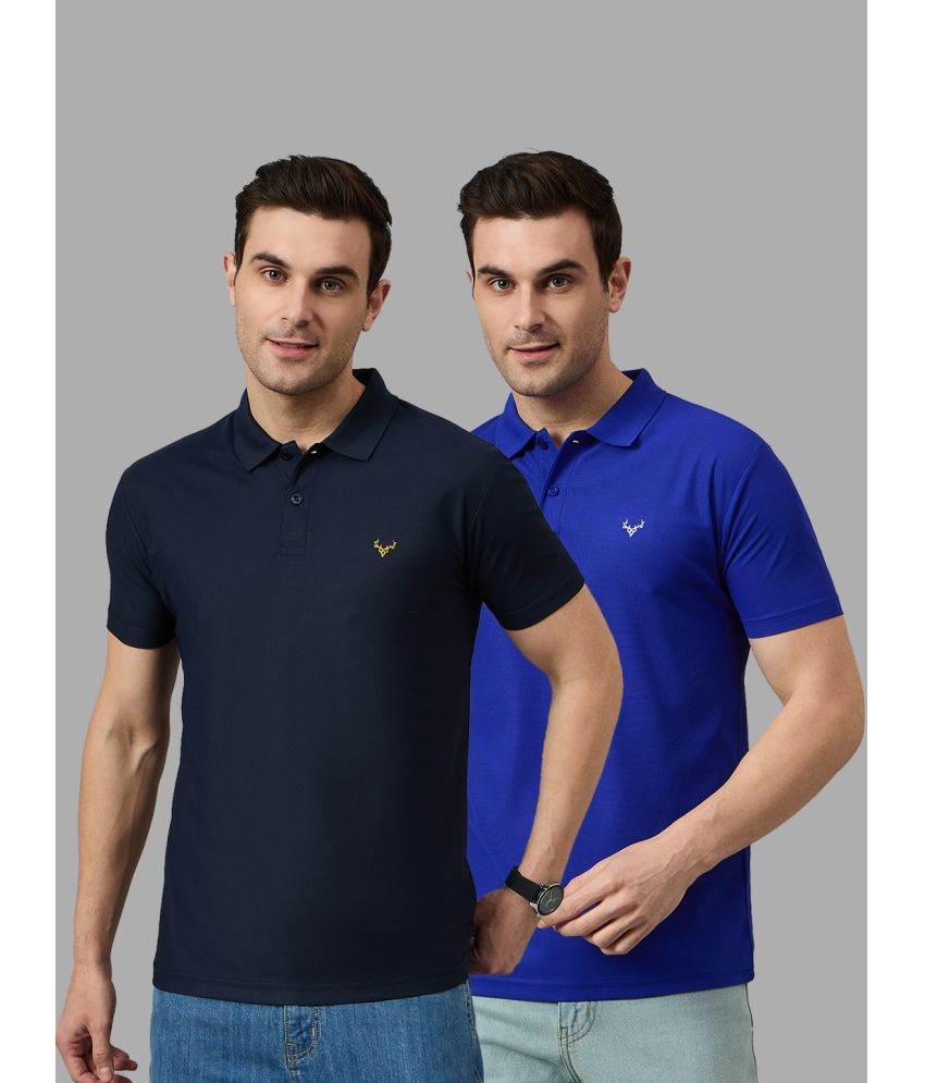     			BRONATION Pack of 2 Cotton Blend Regular Fit Solid Half Sleeves Men's Polo T Shirt ( Blue )