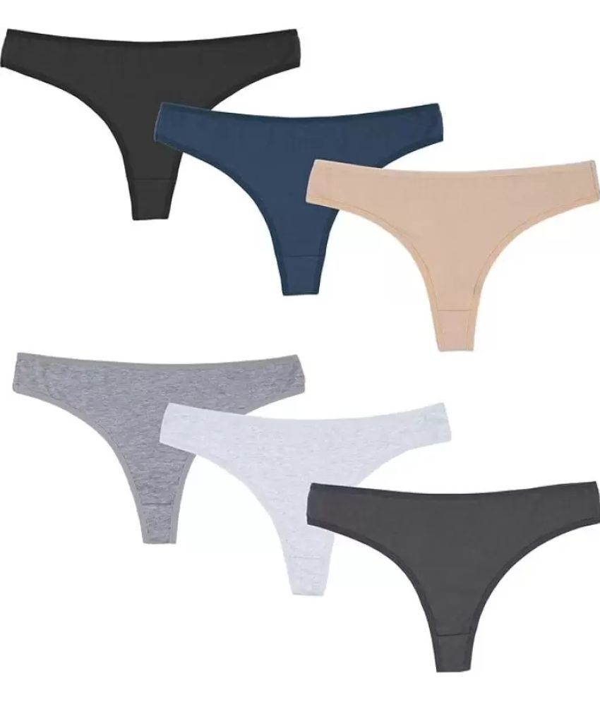     			Bebron Pack of 6 Cotton Lycra Thongs For Women ( Multicolor )