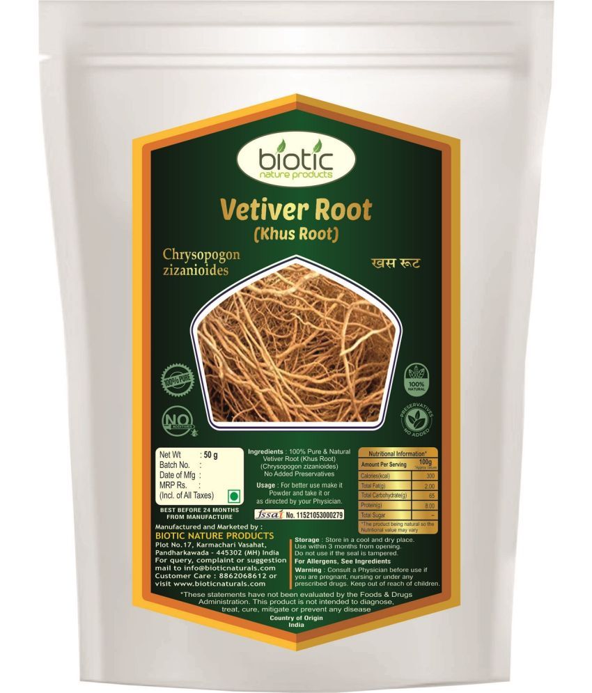     			Biotic Vetiver Roots for Skin Dried Khus Root Vatti Verlu Roots Khus ki Jad 50 gm