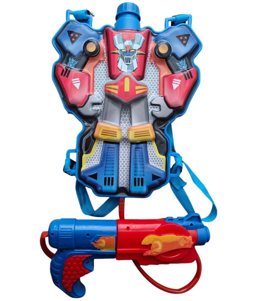     			Holi Pichkari Water Toy Gun with Pressure Mechanism for Long Throw, Back Holding Tank, 2.2 L, Deform Robot theme , Red