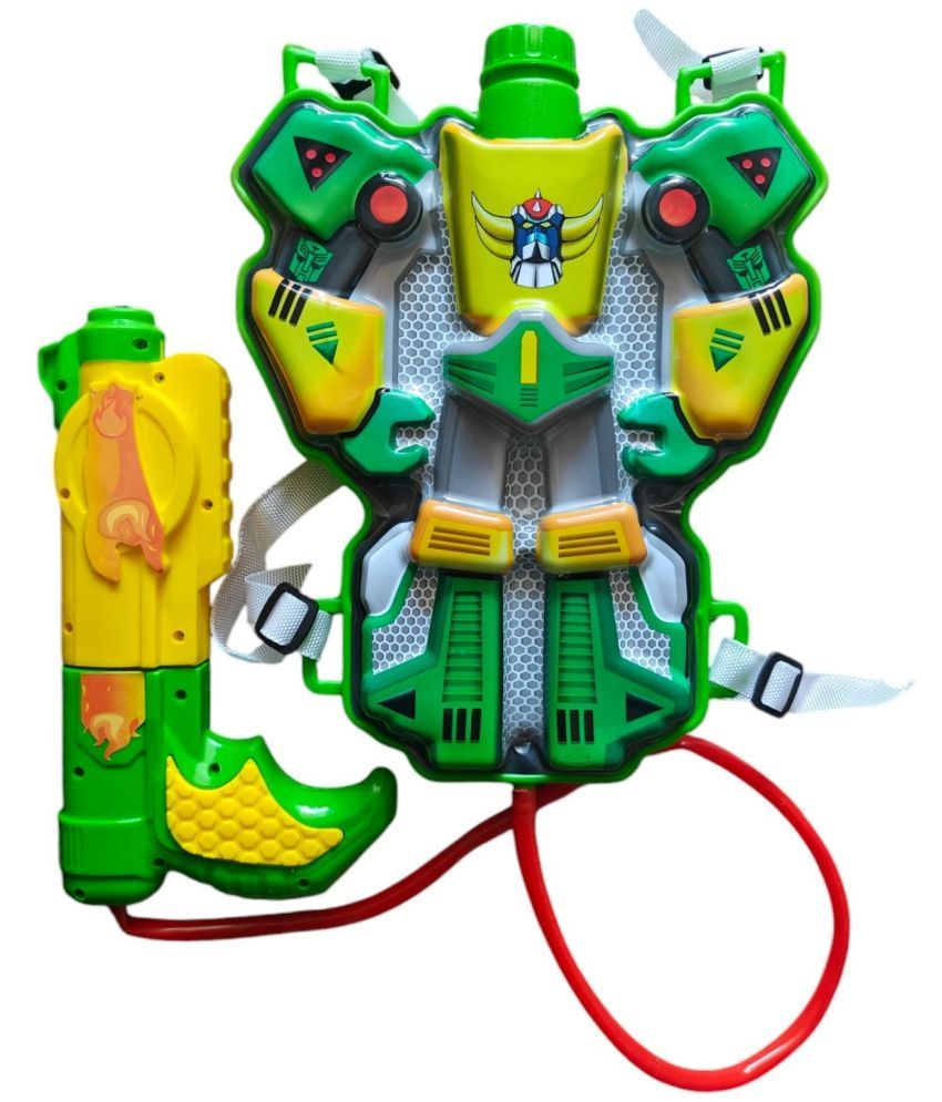     			Holi Pichkari Water Toy Gun with Pressure Mechanism for Long Throw, Back Holding Tank, 2.2 L, Robot theme , Green