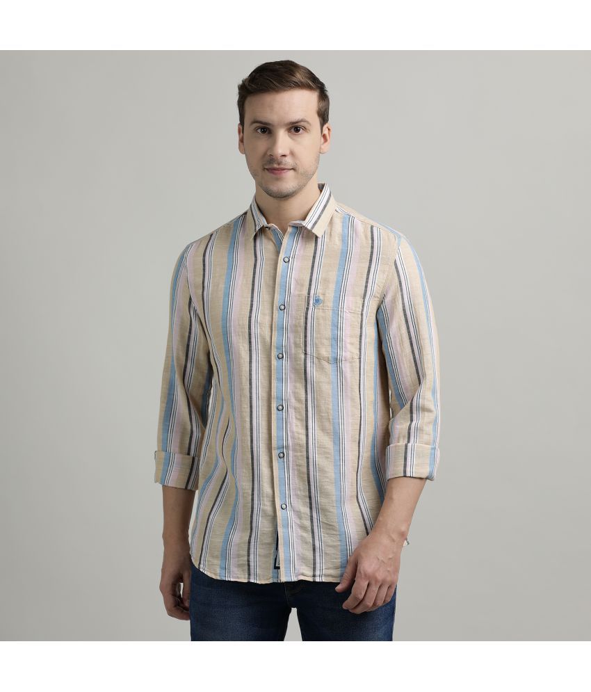     			INDOCOTTON 100% Cotton Slim Fit Striped Full Sleeves Men's Casual Shirt - Beige ( Pack of 1 )