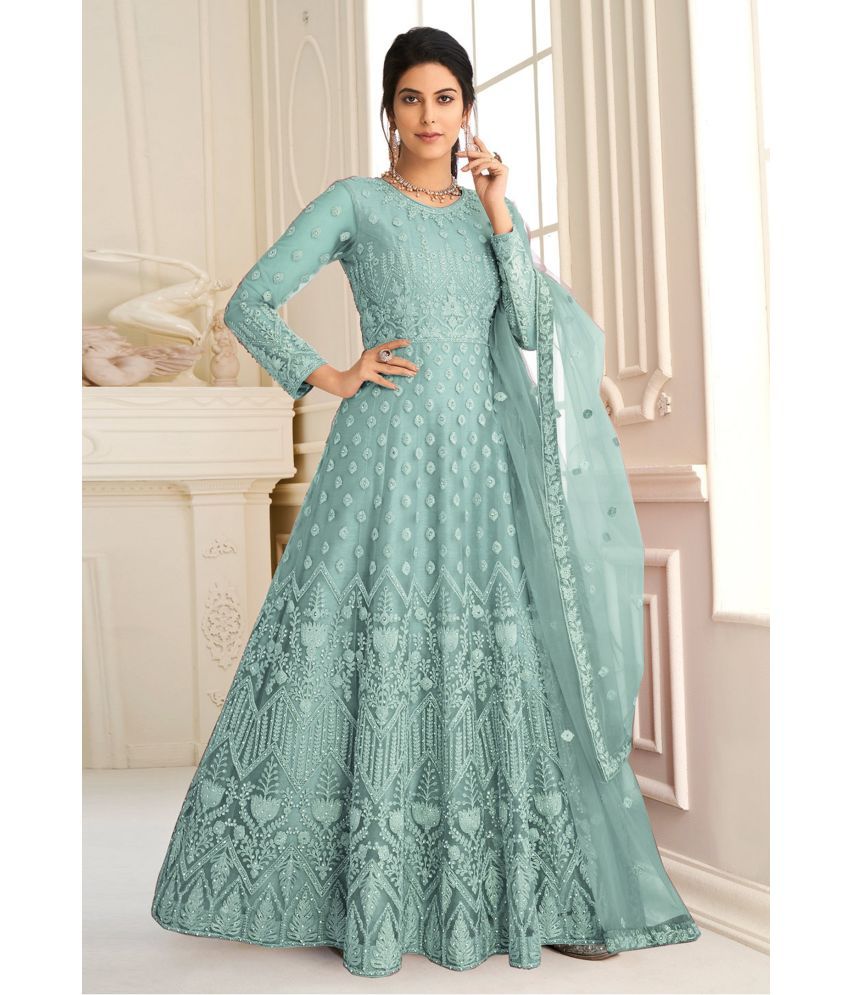     			JULEE Mint Green Flared Net Women's Semi Stitched Ethnic Gown ( Pack of 1 )