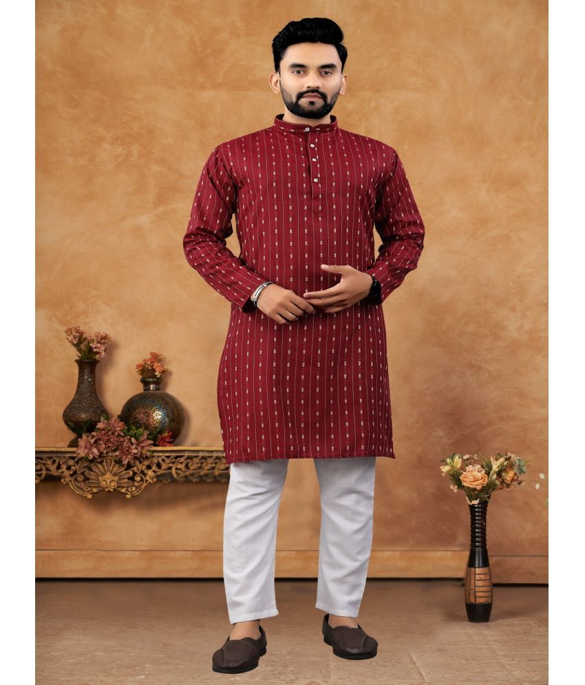     			KC Kunj Creation Maroon Cotton Regular Fit Men's Kurta Pyjama Set ( Pack of 1 )