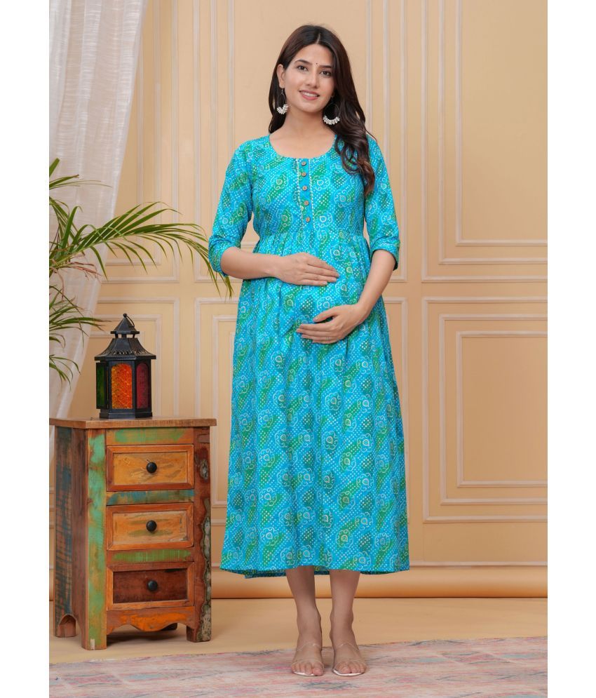     			Nitvan Light Blue Cotton Maternity Kurta