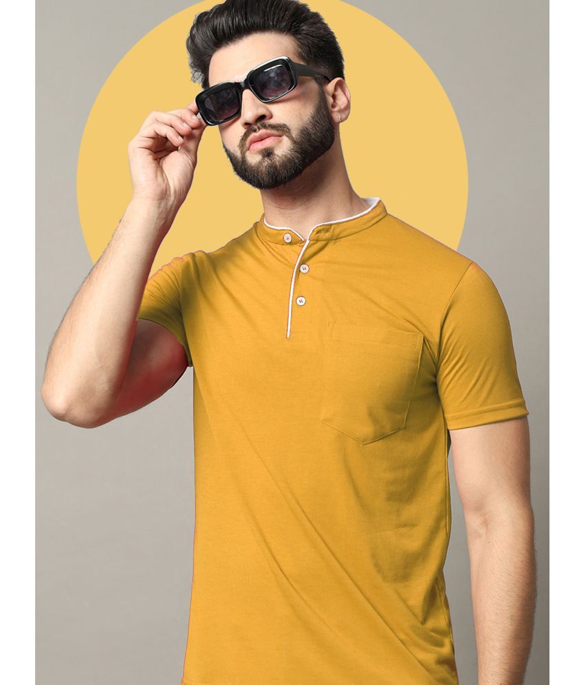     			RELANE Cotton Blend Regular Fit Solid Half Sleeves Men's Mandarin Collar T-Shirt - Mustard ( Pack of 1 )