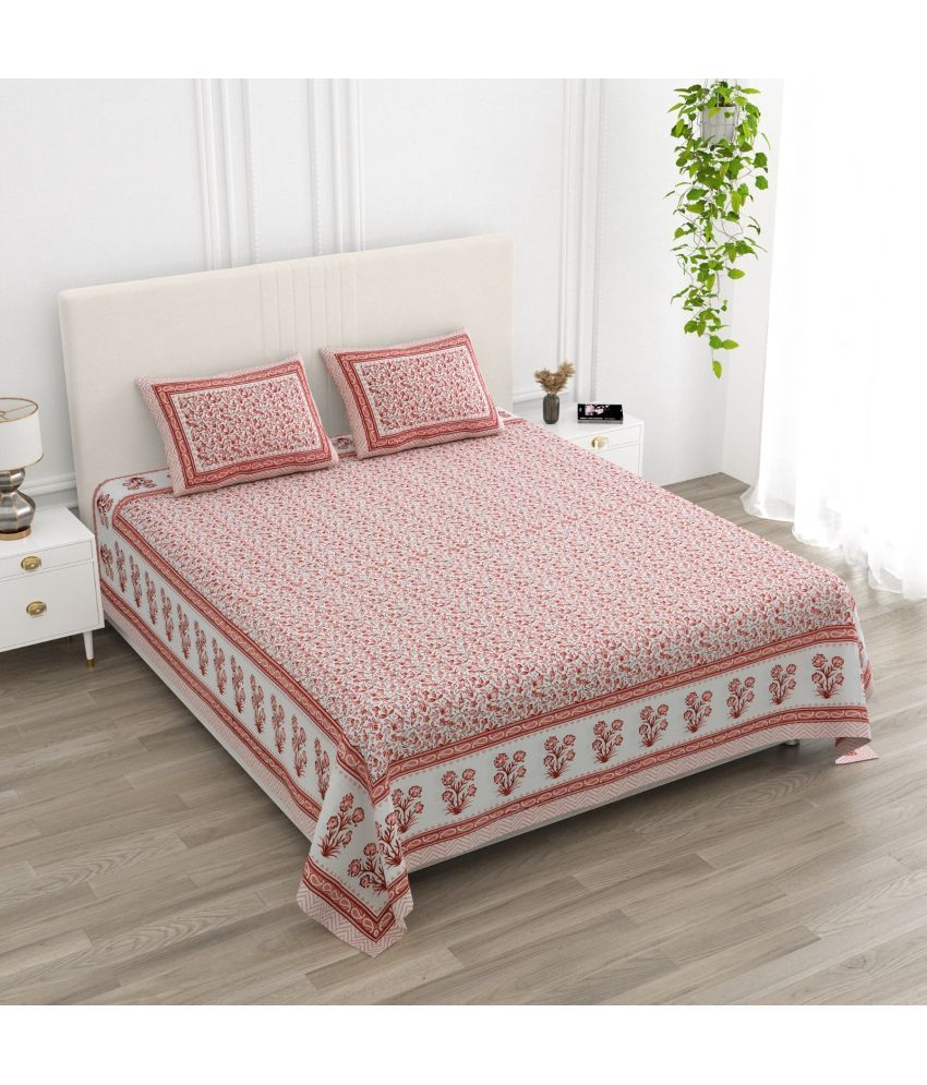     			Shubastik Cotton 1 Double Queen Bedsheet with 2 Pillow Covers ( Peach )