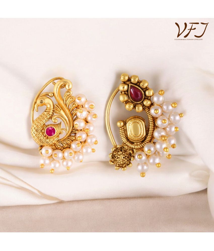     			Vighnaharta Artificial stone and Pearls moti Nath Nathiya./ Nose Pin combo 2 nath for women and Girls[VFJ1166-1134NTH-PRESS-RED]