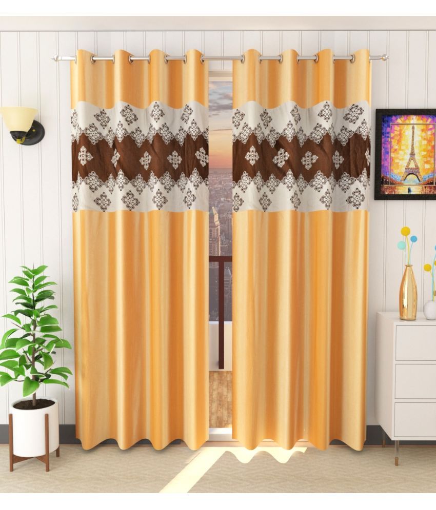     			WI Solid Room Darkening Eyelet Curtain 5 ft ( Pack of 2 ) - Gold