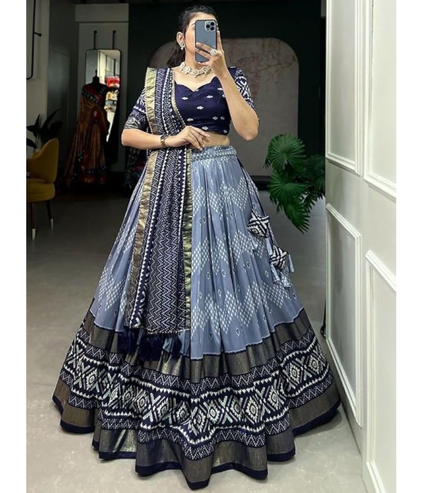     			piludi Blue Silk Blends Straight Semi Stitched Lehenga Single