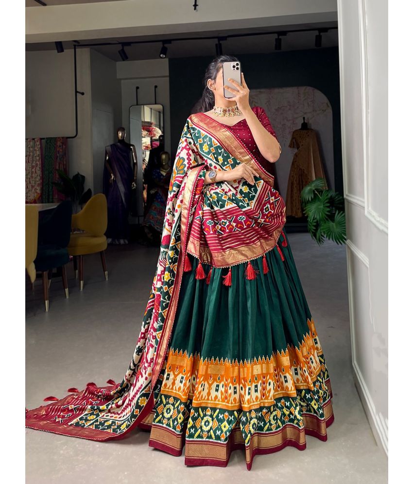     			piludi Green Silk Blends Straight Semi Stitched Lehenga Single