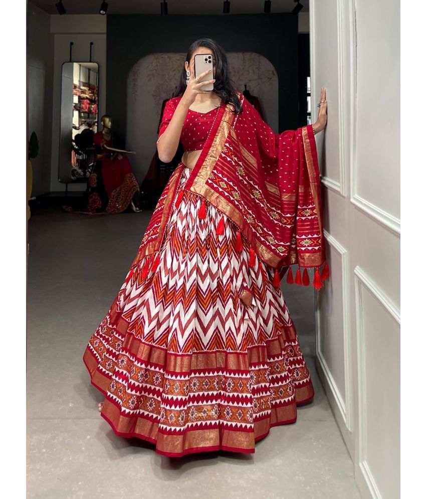     			piludi Red Silk Blends Straight Semi Stitched Lehenga Single