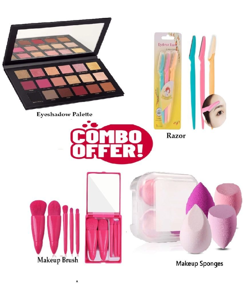     			Colorstock Makeup Kit ( 92 Makeup Combo of 4(eyeshadow,5 Pink Brush with Mirror,Tinkle Razor3, 4spong Box) )