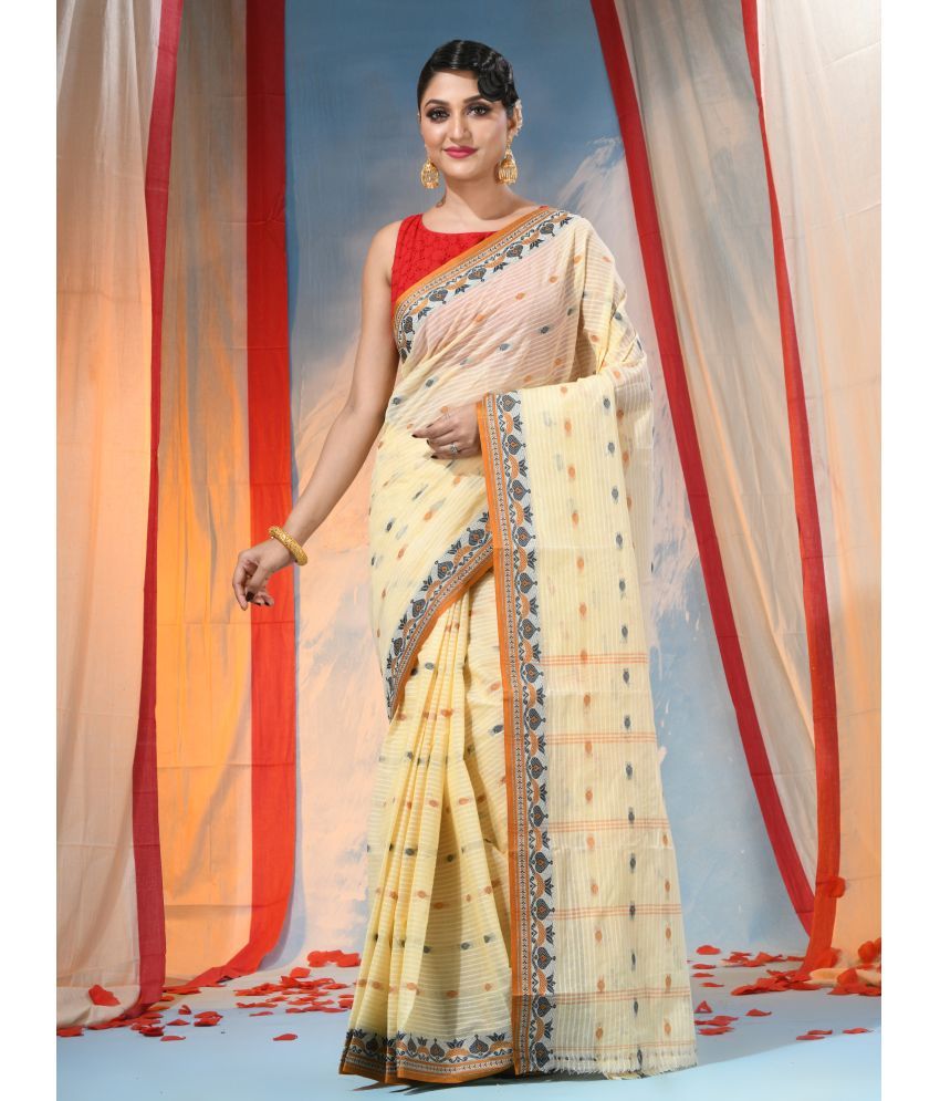     			Desh Bidesh Cotton Woven Saree Without Blouse Piece ( Cream , Pack of 1 )