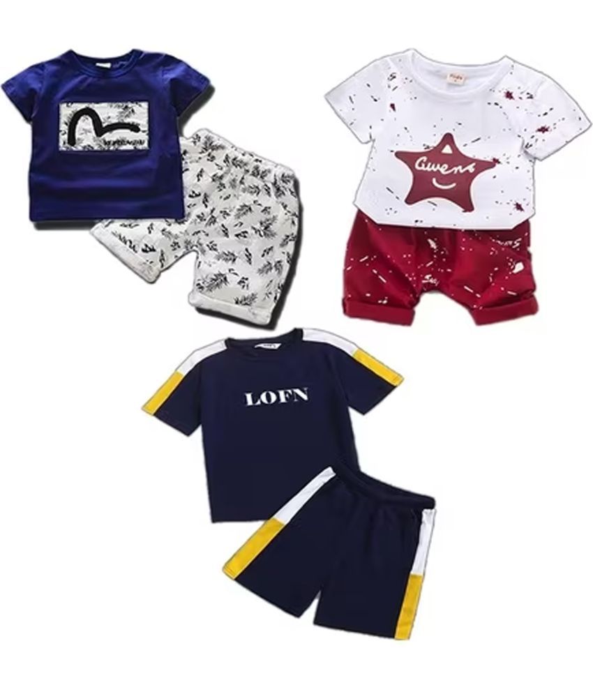     			GOKOFO Pack of 3 Unisex Cotton T-Shirts & Shorts Set ( Multicolor 3 )