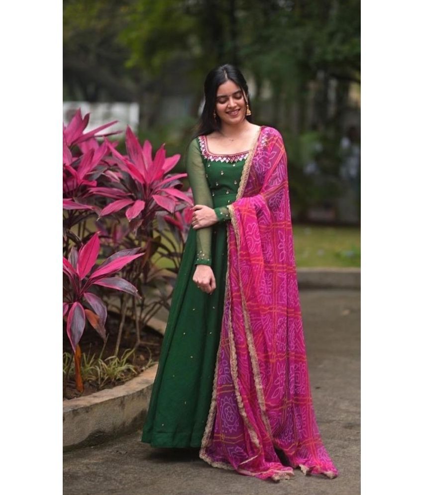     			Genric Green Anarkali Georgette Women's Stitched Ethnic Gown ( Pack of 1 )