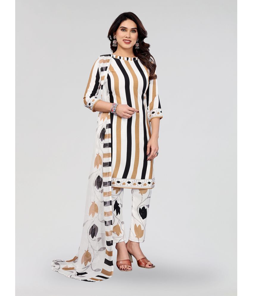     			Kashvi Unstitched Crepe Striped Dress Material - White ( Pack of 1 )