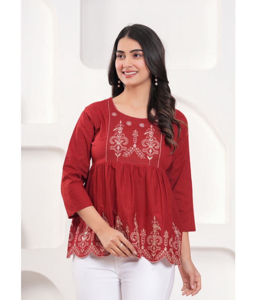     			Kbz Red Cotton Women's Peplum Top ( Pack of 1 )