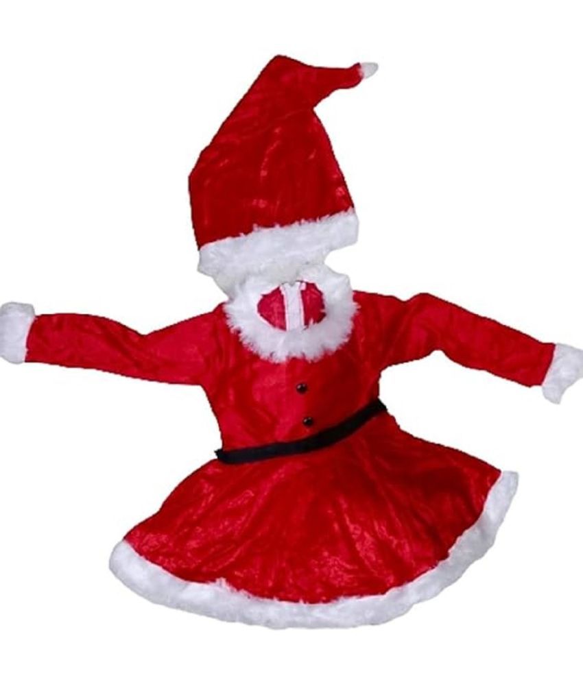     			Kkalakriti Santa Claus Girl Christmas Festival Fancy Dress Costume in Velvet for Kids| Events & Birthday Party Frock Costume For Kids