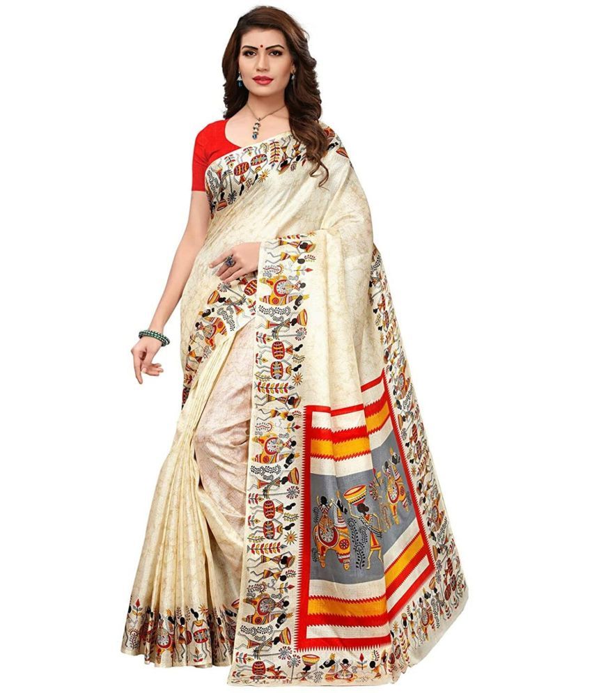     			Nandini Creation Art Silk Printed Saree With Blouse Piece ( Beige , Pack of 1 )