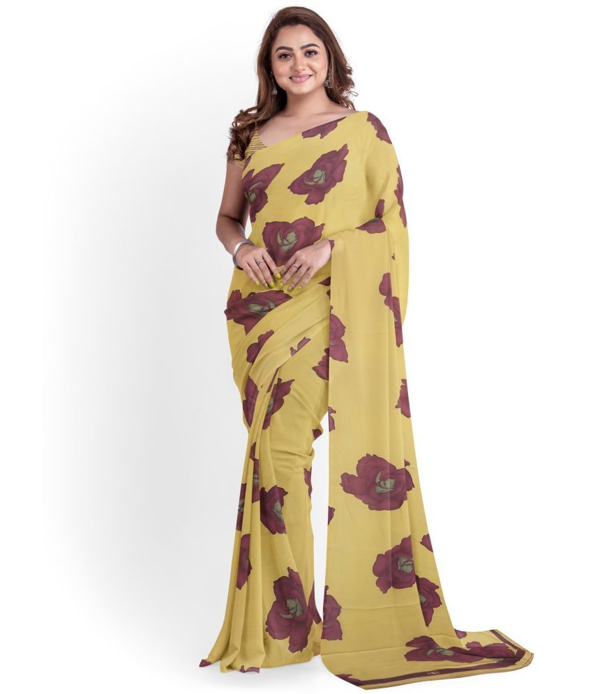     			Nandini Creation Georgette Printed Saree With Blouse Piece ( Yellow , Pack of 1 )