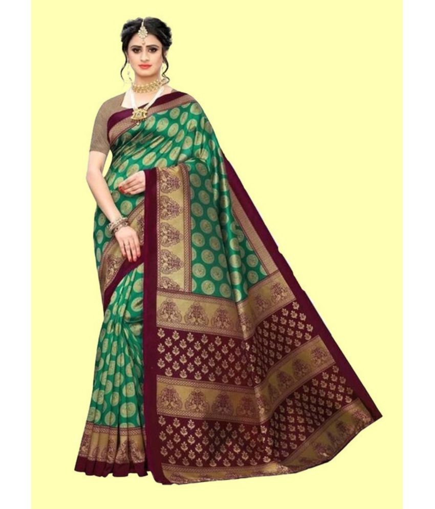     			Nandini Creation Silk Blend Solid Saree With Blouse Piece ( Multicolor , Pack of 1 )