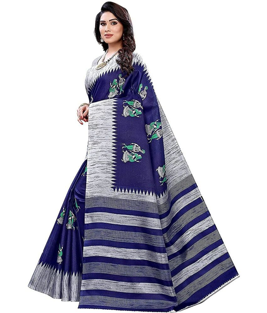     			Nandini Creation Silk Printed Saree With Blouse Piece ( Blue , Pack of 1 )