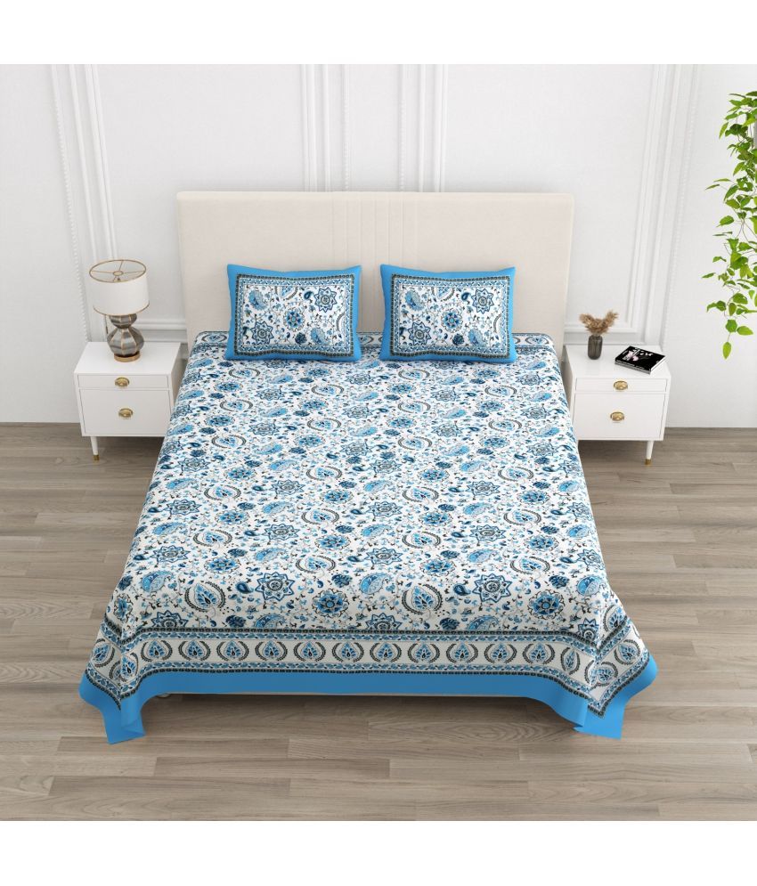     			Shubastik Cotton 1 Double Queen Bedsheet with 2 Pillow Covers ( Blue )