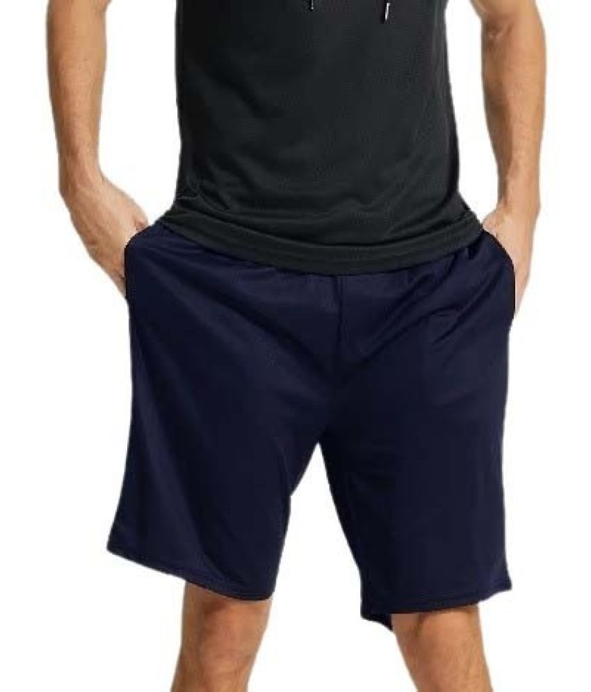     			THE PLANET COOL Navy Cotton Lycra Men's Gym Shorts ( Pack of 1 )