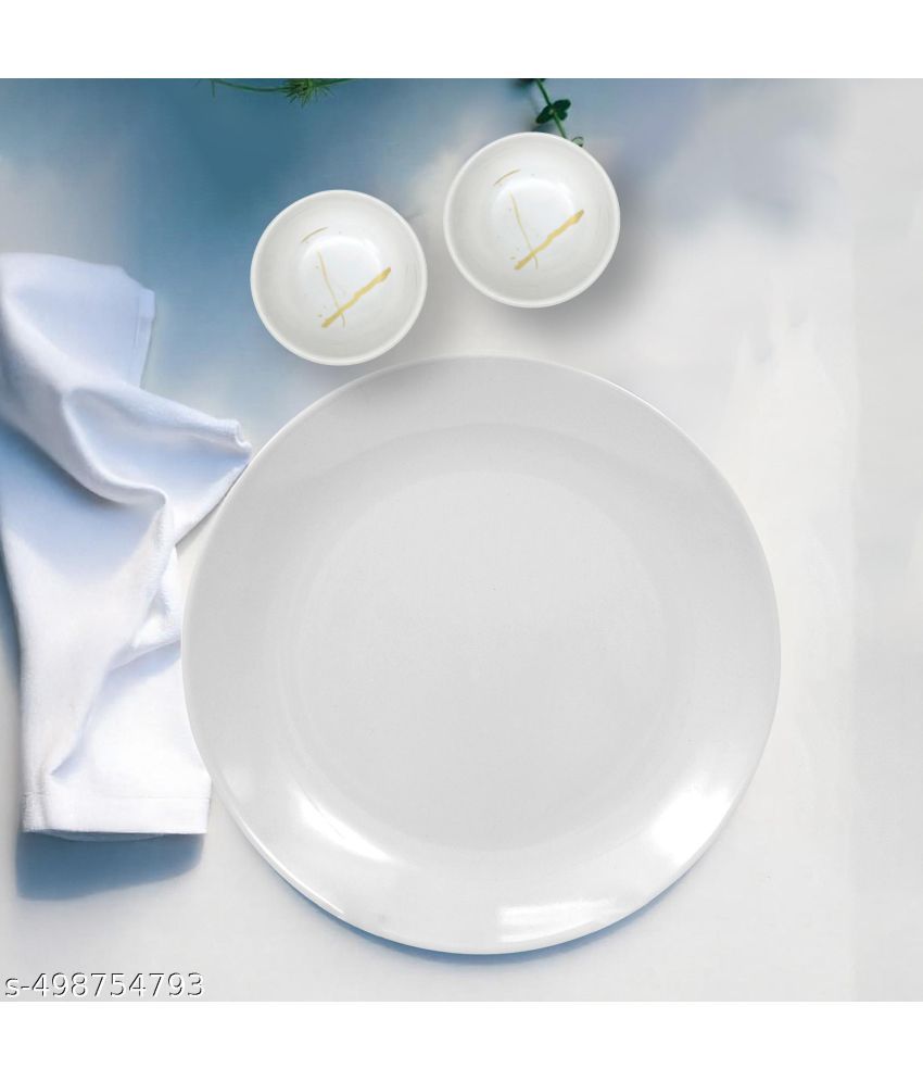     			ARIYA 3 Pcs Melamine White Full Plate