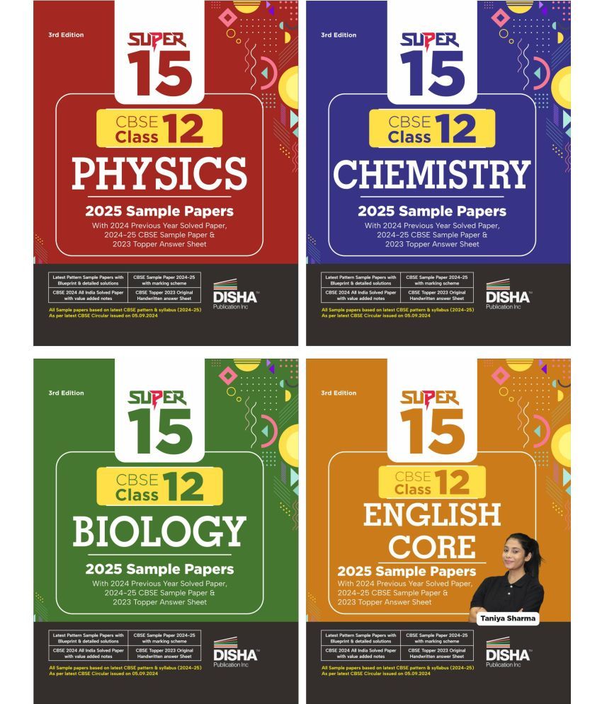     			Combo of Super 15 CBSE Class 12 Physics, Chemistry, Biology & English Core 2025 Sample Papers | 2024 Solved Papers | Topper Answer Sheet 3rd Edition |