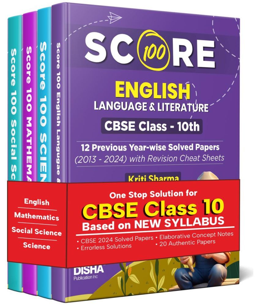     			Combo (set of 4 Books) Score 100 Science, Mathematics (Standard), English Language & Literature & Social Science CBSE Class 10th 12 Previous Year-wise