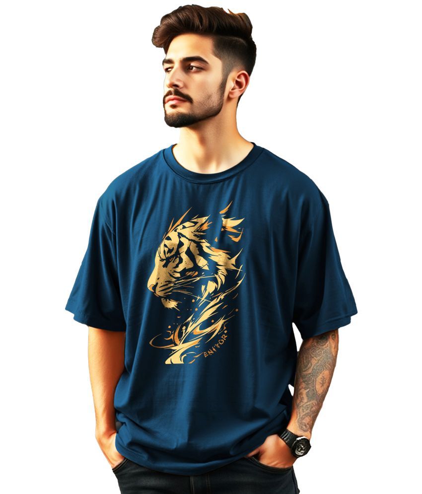     			ENITOR Cotton Oversized Fit Printed Half Sleeves Men's Round T-Shirt - Teal Blue ( Pack of 1 )