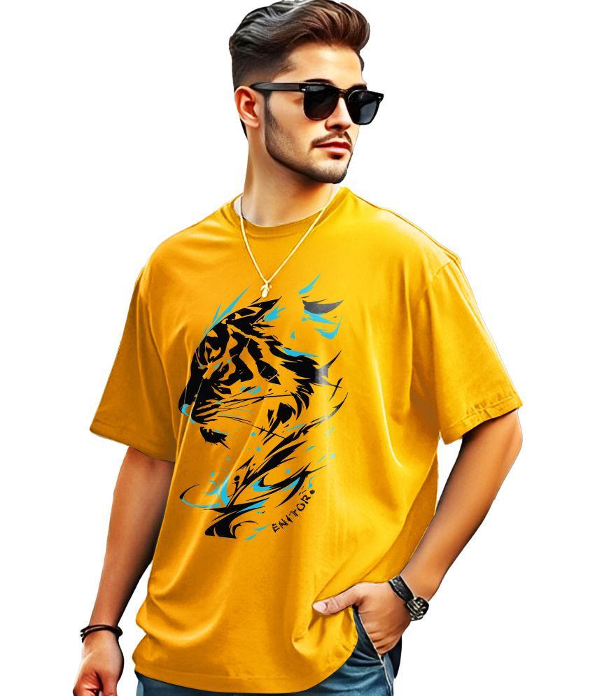     			ENITOR Cotton Oversized Fit Printed Half Sleeves Men's Round T-Shirt - Yellow ( Pack of 1 )