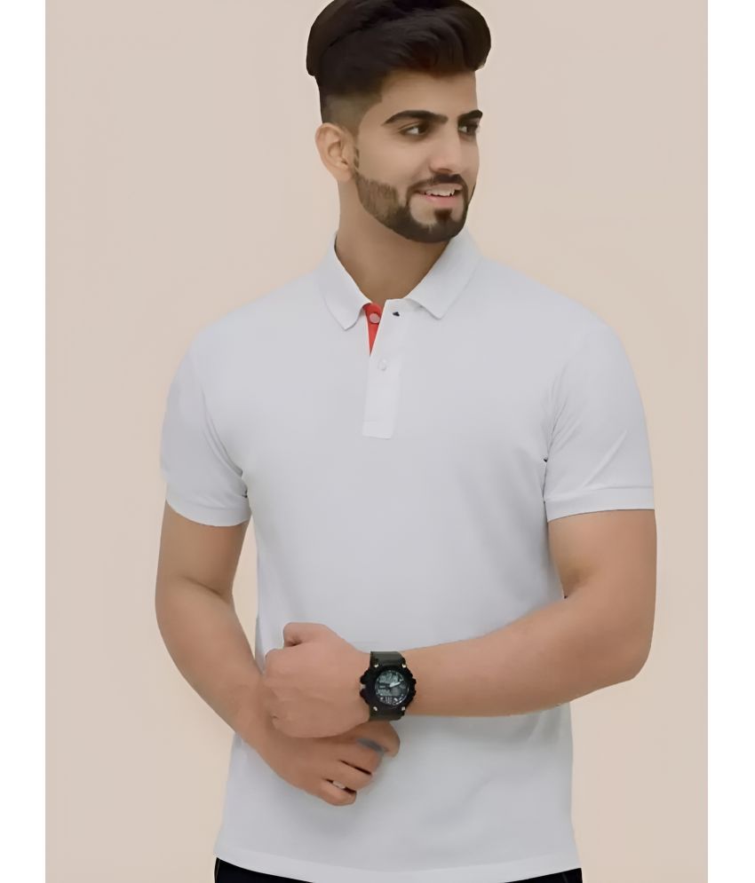     			Garimaknitwear Pack of 1 Cotton Blend Regular Fit Solid Half Sleeves Men's Polo T Shirt ( White )