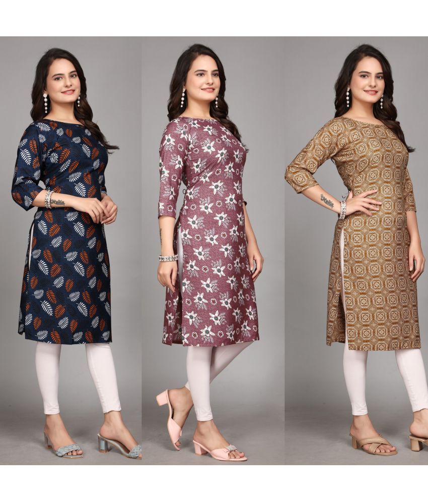     			KALAVRITTA Pack of 3 Crepe Printed Straight Women's Kurti - ( Multicoloured )