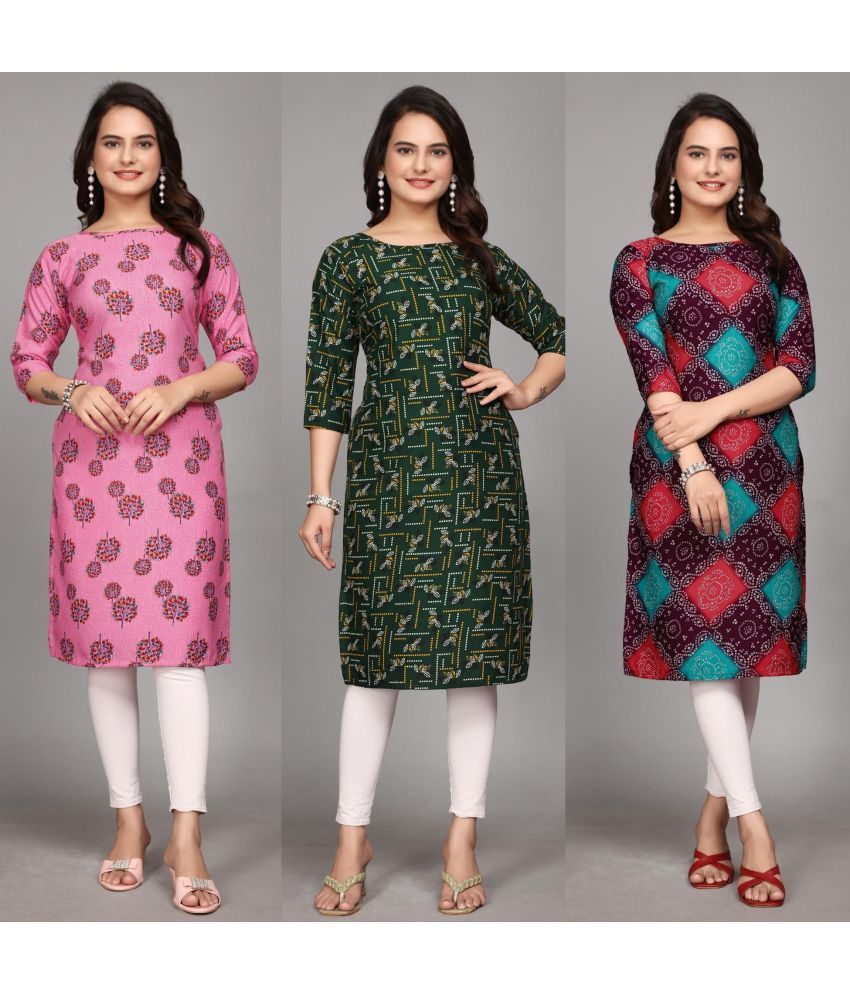     			KALAVRITTA Pack of 3 Crepe Printed Straight Women's Kurti - ( Multicoloured )