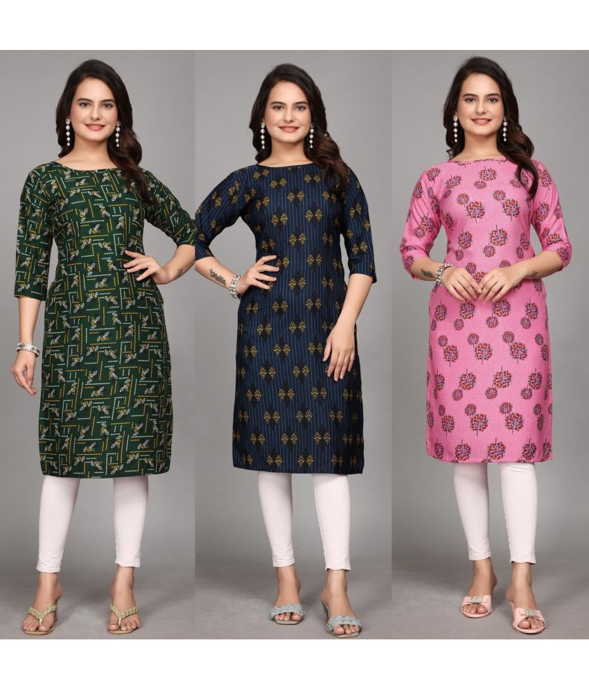     			KALAVRITTA Pack of 3 Crepe Printed Straight Women's Kurti - ( Multicoloured )