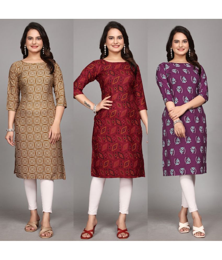     			KALAVRITTA Pack of 3 Crepe Printed Straight Women's Kurti - ( Multicoloured )