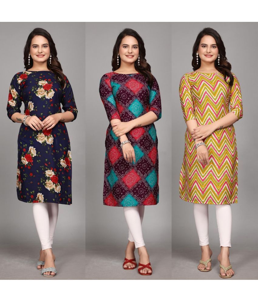     			KALAVRITTA Pack of 3 Crepe Printed Straight Women's Kurti - ( Multicoloured )