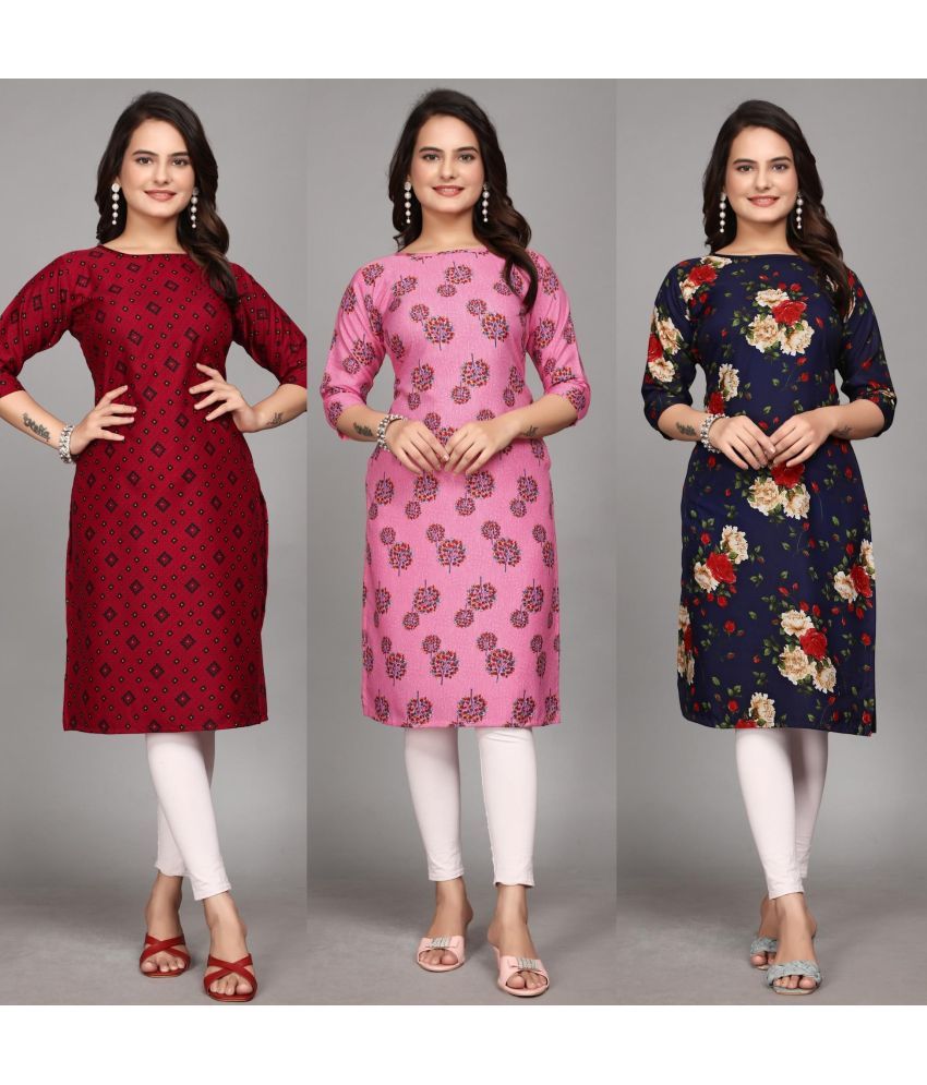     			KALAVRITTA Pack of 3 Crepe Printed Straight Women's Kurti - ( Multicoloured )