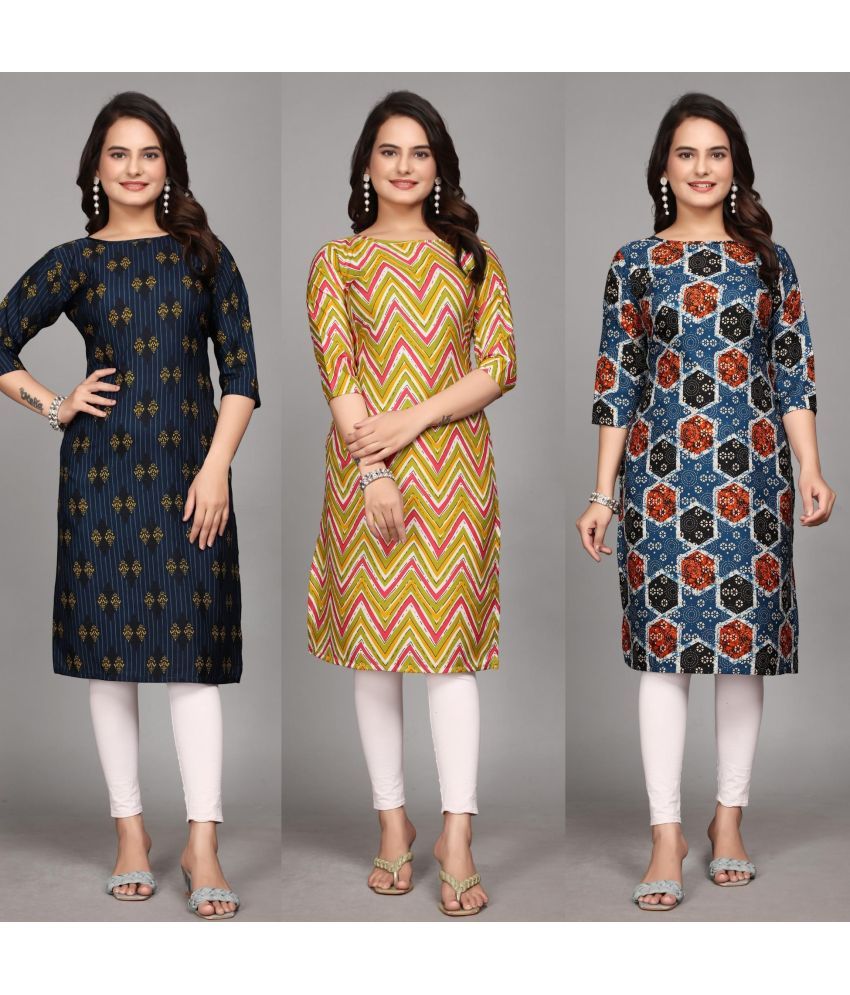     			KALAVRITTA Pack of 3 Crepe Printed Straight Women's Kurti - ( Multicoloured )