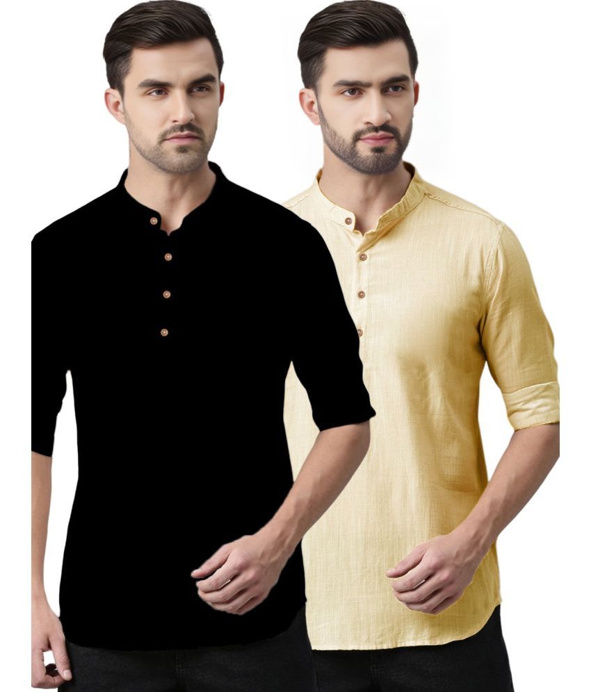     			Navkanj Beige Cotton Blend Men's Shirt Style Kurta ( Pack of 2 )