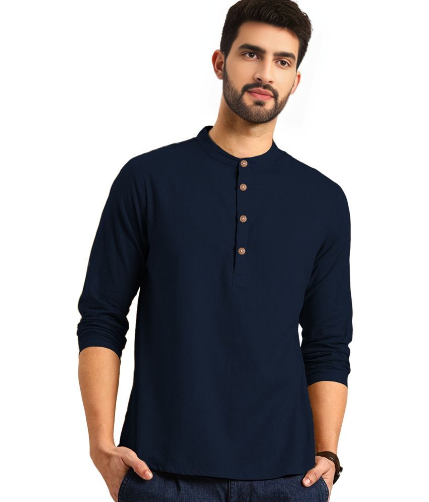     			Navkanj Navy Blue Cotton Blend Men's Shirt Style Kurta ( Pack of 1 )